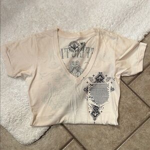 Affliction Cream V-Neck Graphic Tee